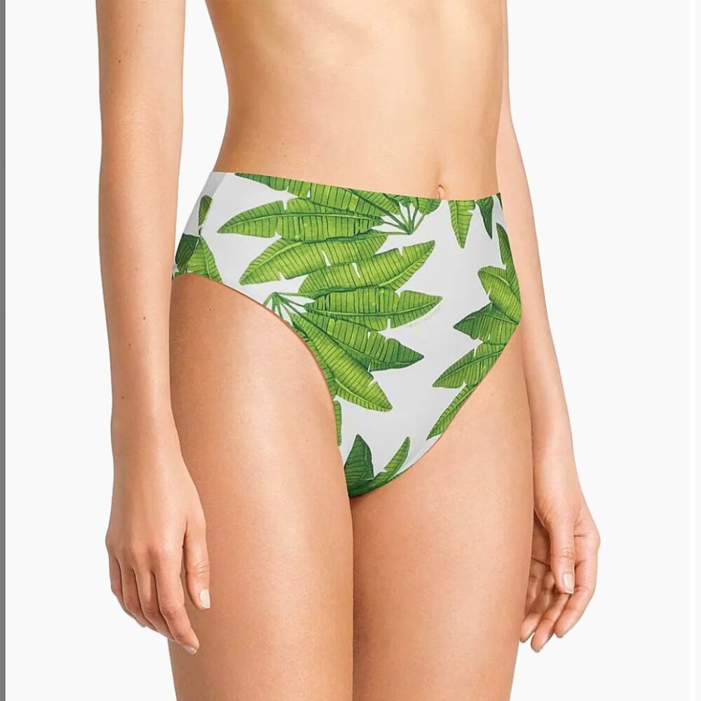 FARM Rio Off-White Palm Fan High Waist Bikini Bottom
